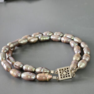 Vtg Gray Genuine Pearl Bracelet Beaded 925 Pendant Locking Clasp Double Stranded